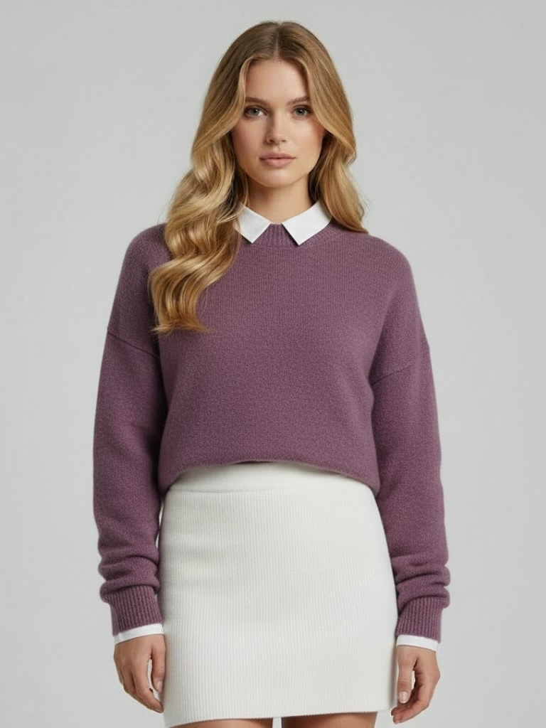 Layered Look Knit Pullover with Shirt Detail