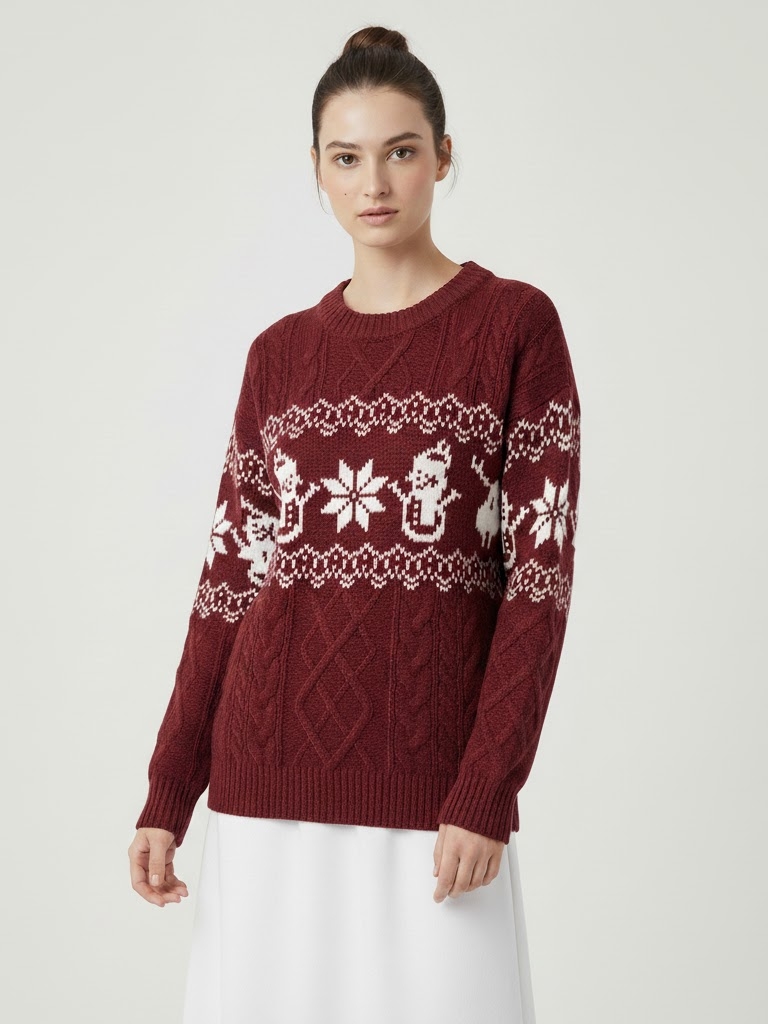 Christmas Sweater- Sweet Viscose Pullover One Size Long Sleeve